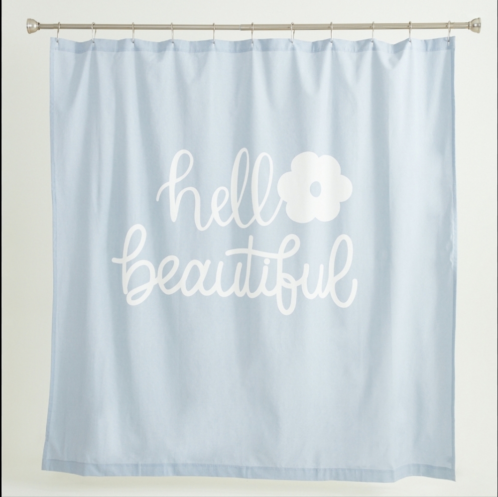 Altar'd State Hello Beautiful Shower Curtain Blue 72" x 72" - Picture 2 of 3